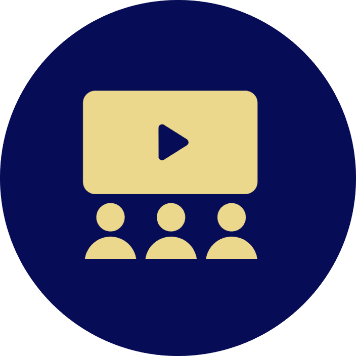 Online meeting symbol in blue circle